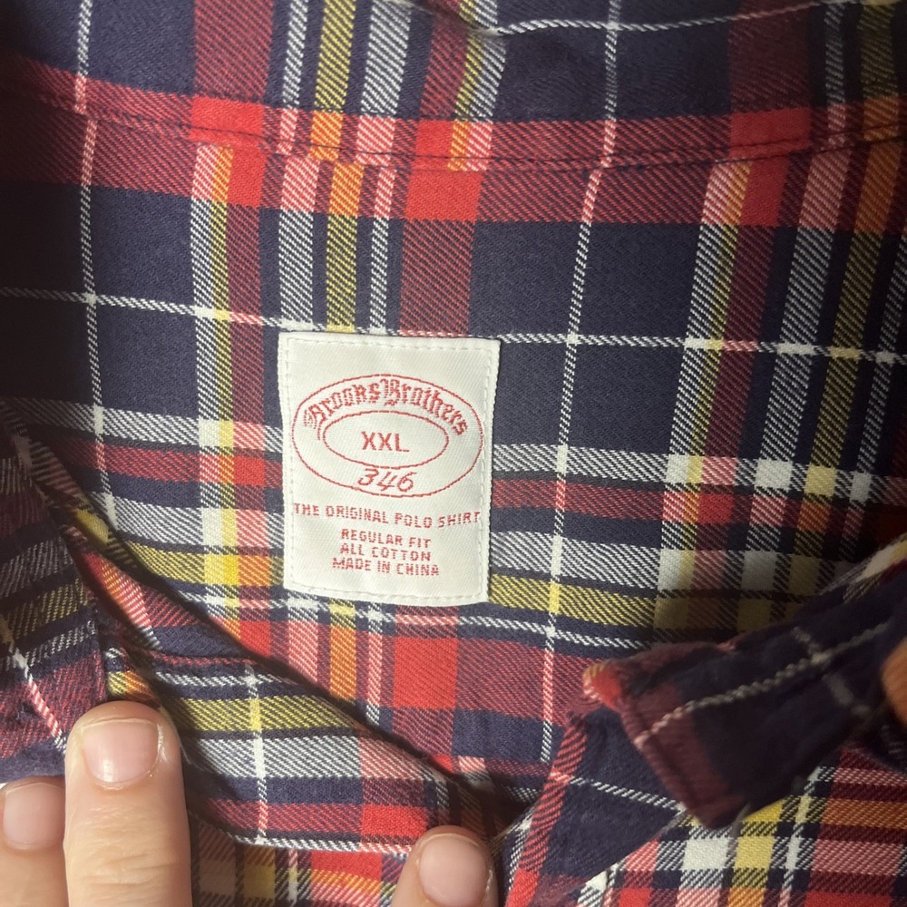 Brooks Brothers 346 Men's 100% Cotton Non-Iron Button Shirt Navy/red Plaid • 2XL - Picture 2 of 6